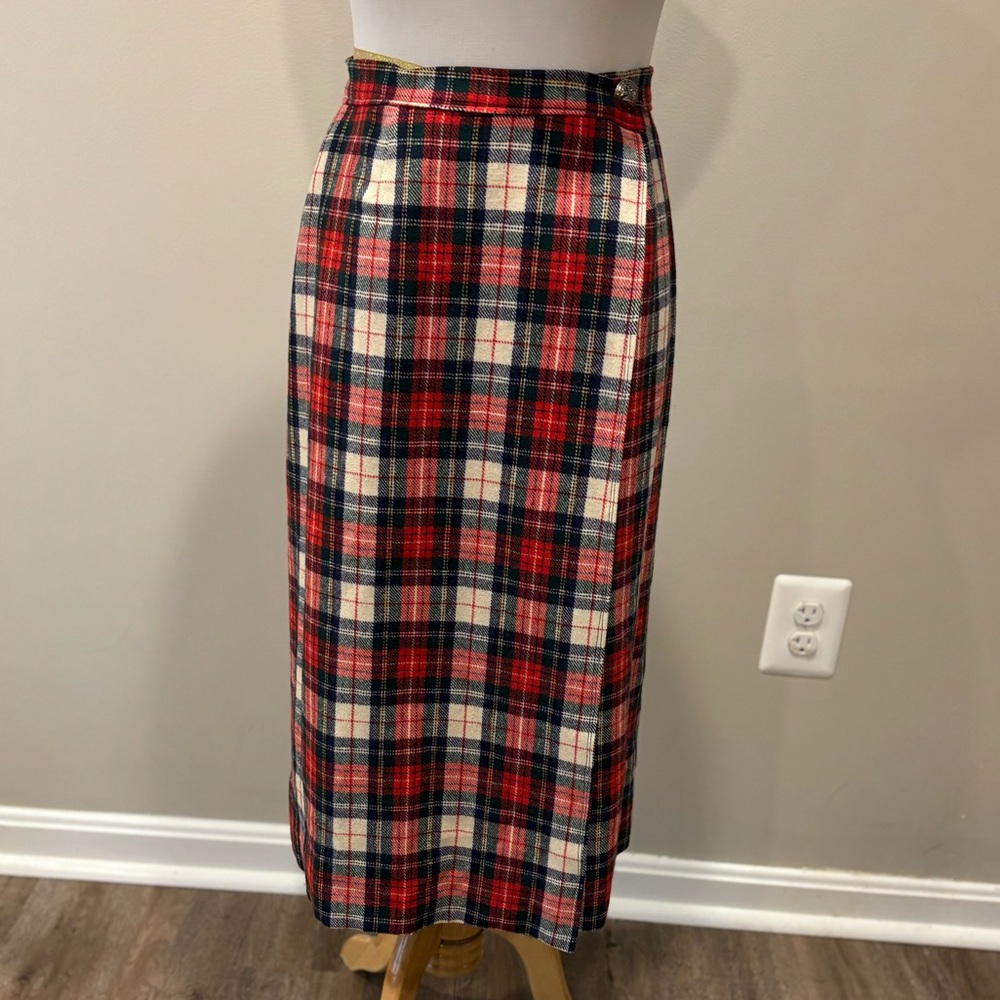 Vintage Plaid Handmade Wrap Skirt in Red and Blue